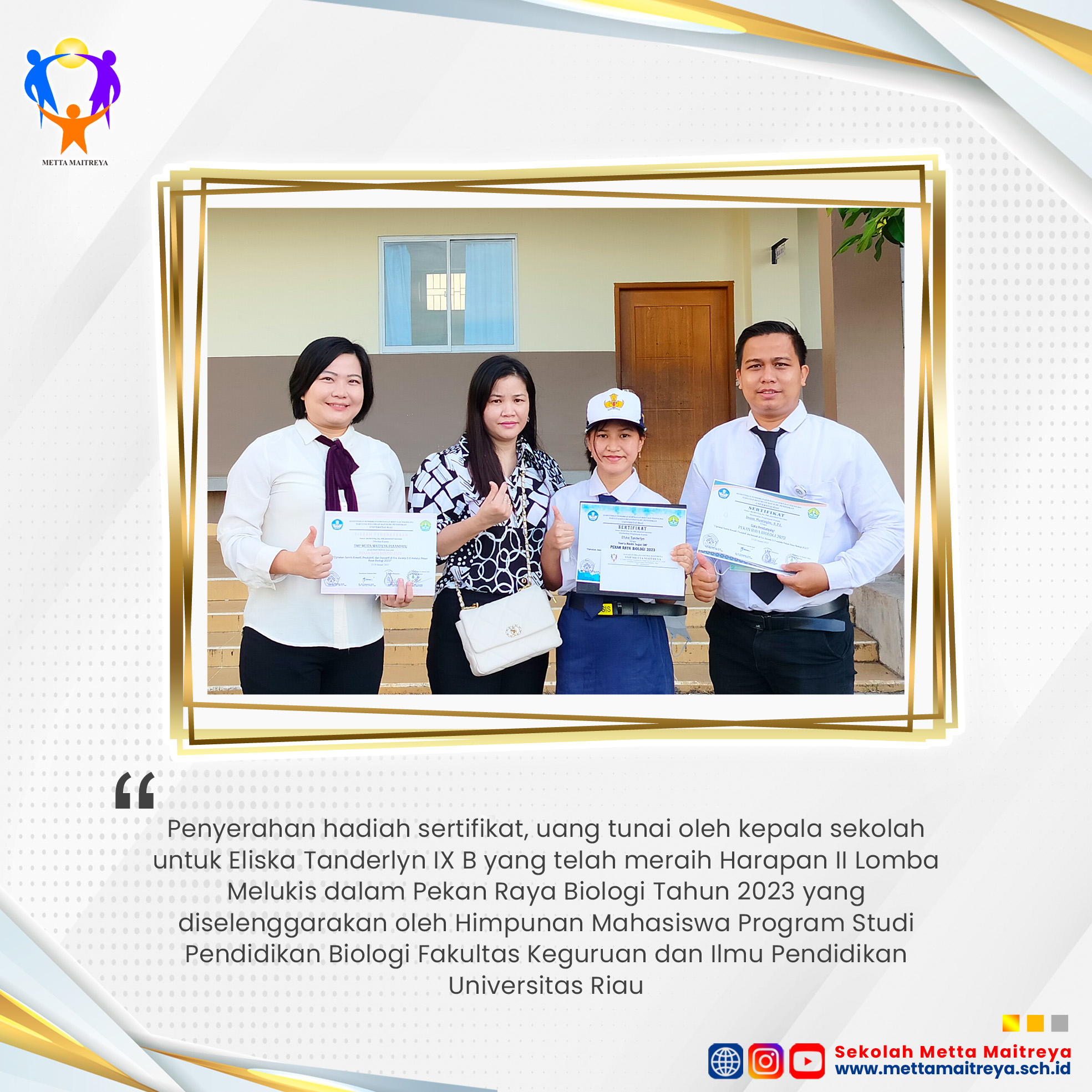 Penyerahan Hadiah Lomba Melukis oleh Kepala Sekolah dalam Pekan Raya Biologi Tahun 2023 | SMP METTA MAITREYA