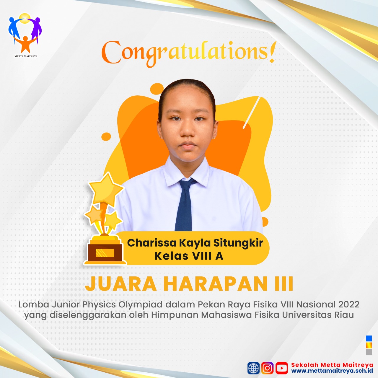 Prestasi Peserta Didik dalam Junior Physics Olympiad dalam Pekan Raya Fisika VIII Nasional 2022 | SMP METTA MAITREYA